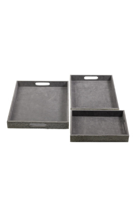 Plateaux de service rectangulaires en peau de vache gris (ensemble de 3)