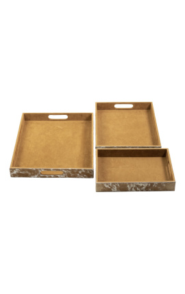 Brown and White Cowhide Rectangular Serving Platters (Set of 3)