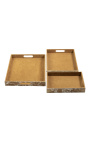 Brown and White Cowhide Rectangular Serving Platters (Set of 3)