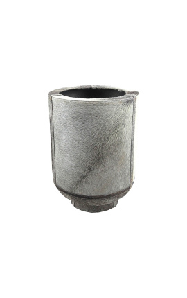 Fioriera cilindrica in cuoio grigio 35 cm