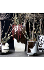 Cylindrical planter in brown and white cowhide 35 cm