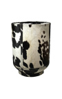 Cylindrical planter in black and white cowhide 35 cm