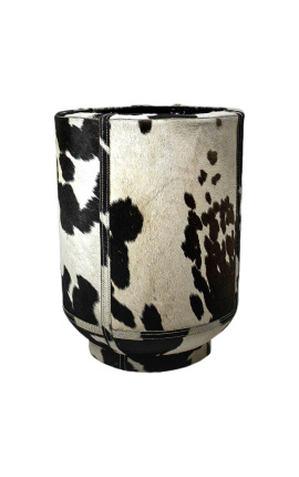 Jardiniera cilindrică din piele de vacă alb-negru 35 cm