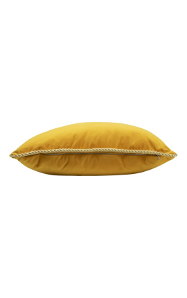 Rectangular cushion in honey color velvet with golden twirled trim 35 x 45