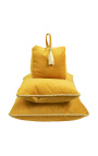 Rectangular cushion in honey color velvet with golden twirled trim 35 x 45