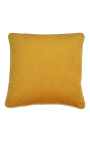 Quadratisches Kissen aus honigfarbenem Samt mit goldenem Wirbelbesatz, 45 x 45