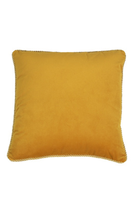 Vierkant kussen in honingkleurig fluweel met gouden gedraaide bies 45 x 45