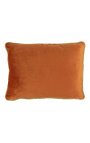 Rectangular cushion in orange color velvet with golden twirled trim 35 x 45