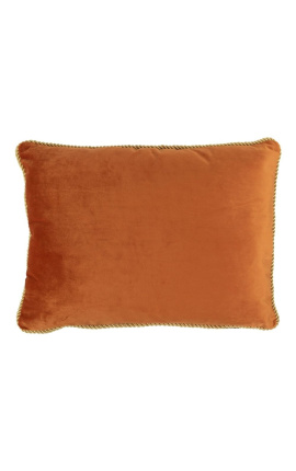 Prostokątna poduszka z pomarańczowego aksamitu ze złotą kręconą lamówką 35 x 45