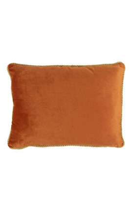 Coussin rectangulaire en velours couleur orange avec galon torsadé doré 35 x 45