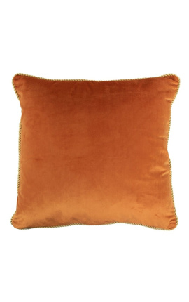 Coussin carré en velours couleur orange avec galon torsadé doré 45 x 45