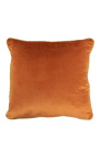 Fyrkantig kudde i orange sammet med gyllene snurrkant 45 x 45