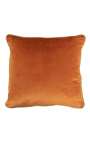 Coussin carré en velours couleur orange avec galon torsadé doré 45 x 45