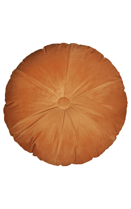 Rund oransje-farget velvet cushion 40 cm diameter