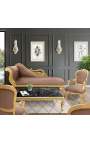 Barocker Sessel aus braunem Kunstleder und goldenem Holz im Louis-XV-Stil