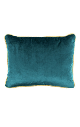 Прямоугольная подушка из бархата сине-голубого цвета с золотой витой тесьмой 35 x 45