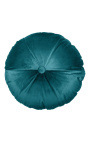 Round petrol blue colored velvet cushion 40 cm diameter