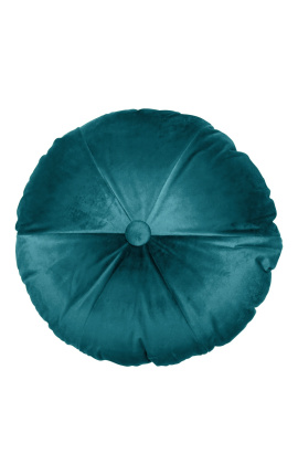 Cuscino rotondo in velluto blu petrolio di 40 cm di diametro