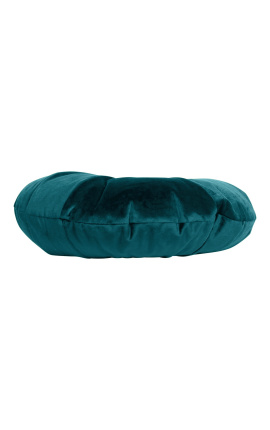 Round petrol blue colored velvet cushion 40 cm diameter