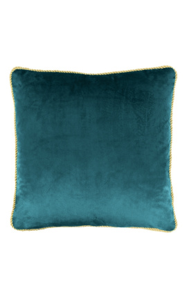 Cuscino quadrato in velluto blu colore benzina con guarnizione dorata 45 x 45