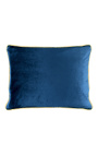 Rectangular cushion in navy blue color velvet with golden twirled trim 35 x 45