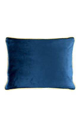 Cuscino rettangolare in velluto blu navy con treccia ritorta oro 35 x 45