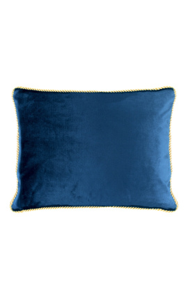 Rektangulär kudde i marinblå sammet med gyllene snurrkant 35 x 45