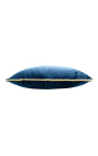 Firkantet pude i marineblå fløjl med gyldne snoede kant 45 x 45