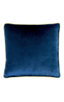 Square cushion in navy blue color velvet with golden twirled trim 45 x 45