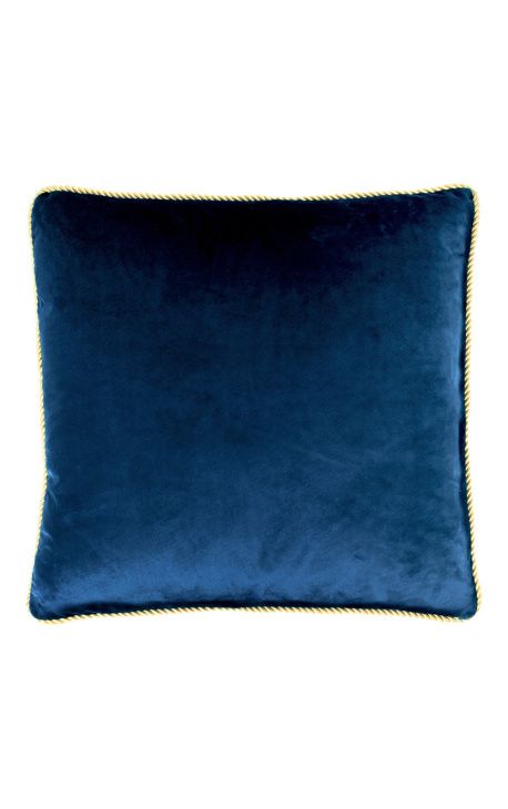 Cojín cuadrado en terciopelo azul marino con borde dorado 45 x 45