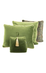 Vierkant kussen in groene kleur fluweel met gouden gedraaide bies 45 x 45