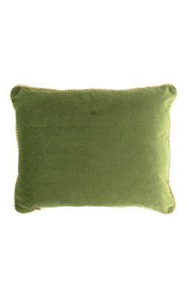Suorakaiteen muotoinen tyyny vihreää samettia kultaisella kierrereunuksella 35 x 45