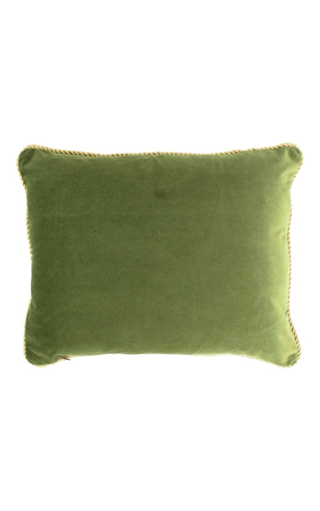 Rechthoekig kussen in groene kleur fluweel met gouden getwirled bies 35 x 45