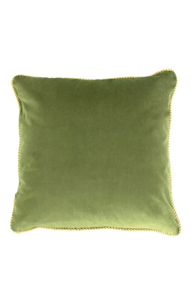Cuscino quadrato in velluto verde con guarnizione dorata 45 x 45