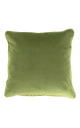 Square cushion in green color velvet with golden twirled trim 45 x 45