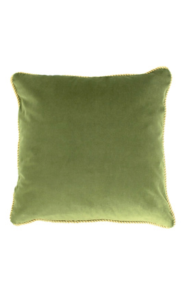 Almofada quadrada em veludo verde com trança dourada 45 x 45
