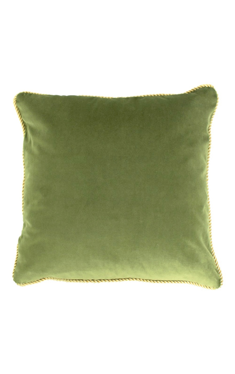 Kwadratowa poduszka z zielonego aksamitu ze złotą kręconą lamówką 45 x 45