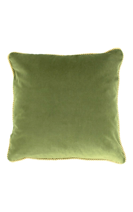 Vierkant kussen in groene kleur fluweel met gouden gedraaide bies 45 x 45