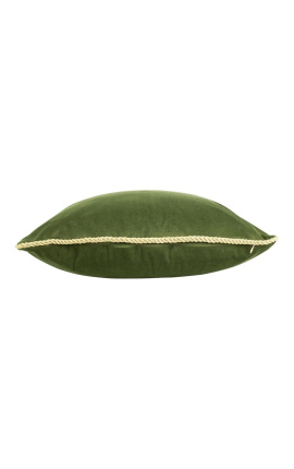 Fyrkantig kudde i grön sammet med gyllene snurrkant 45 x 45