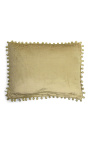Cuscino rettangolare in velluto color oro con pompon 35 x 45