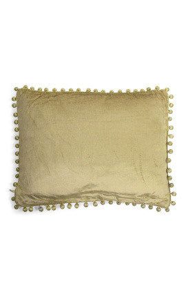 Cuscino rettangolare in velluto color oro con pompon 35 x 45