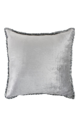 Квадратная подушка из серого бархата с пайетками размером 45 x 45