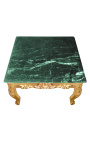 Firkantet sofabord barok med forgyldt træ og grøn marmor