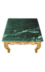 Square coffee table baroque with gilded wood and green marble