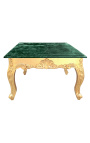 Square coffee table baroque with gilded wood and green marble