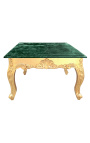 Table basse carrée de style baroque avec bois doré et marbre vert 
