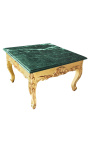 Fyrkantigt soffbord barock med förgyllt trä och grön marmor