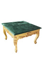 Square coffee table baroque with gilded wood and green marble