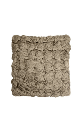 Taupe-colored smock velvet square cushion 30 x 30