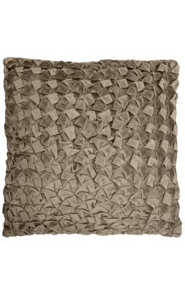 Großes quadratisches Kissen aus taupefarbenem Smock-Samt, 50 x 50, Modell 1